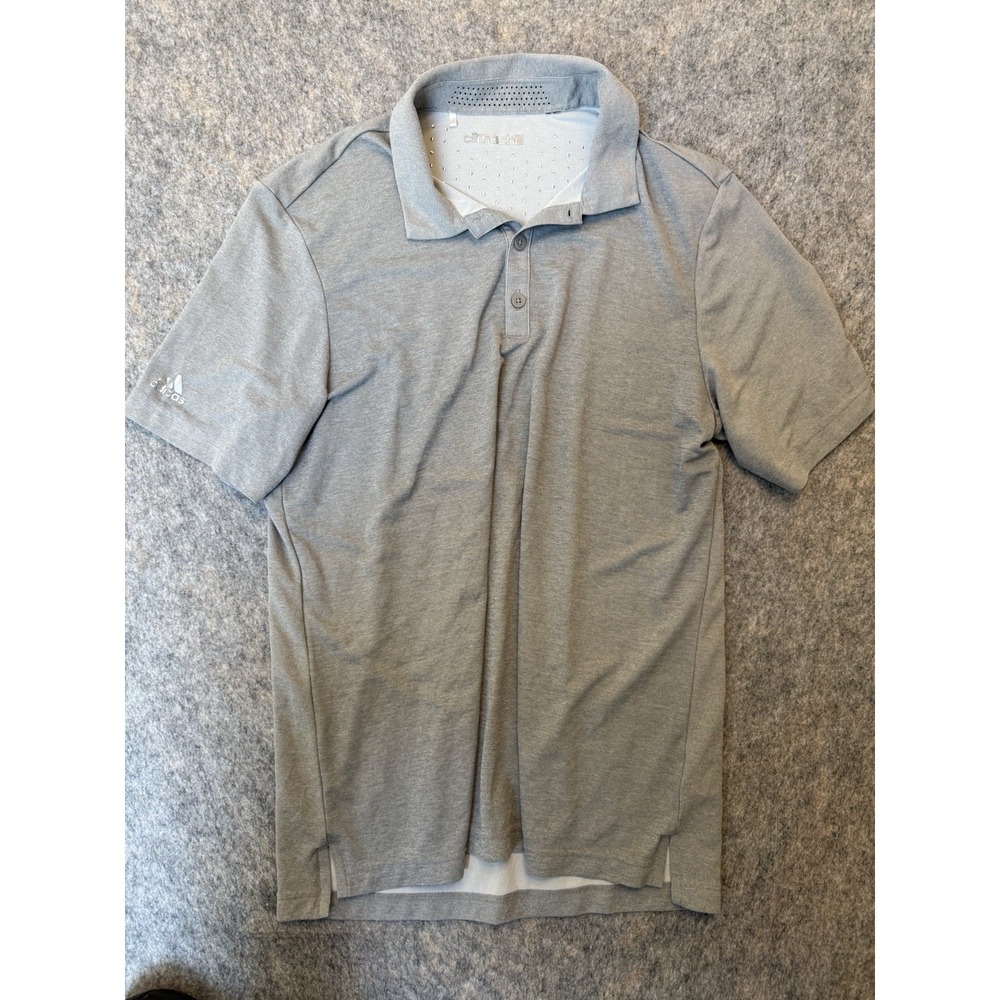 adidas ClimaChill Mens M Gray Polo Shirt Short Sleeve Breathable Logo